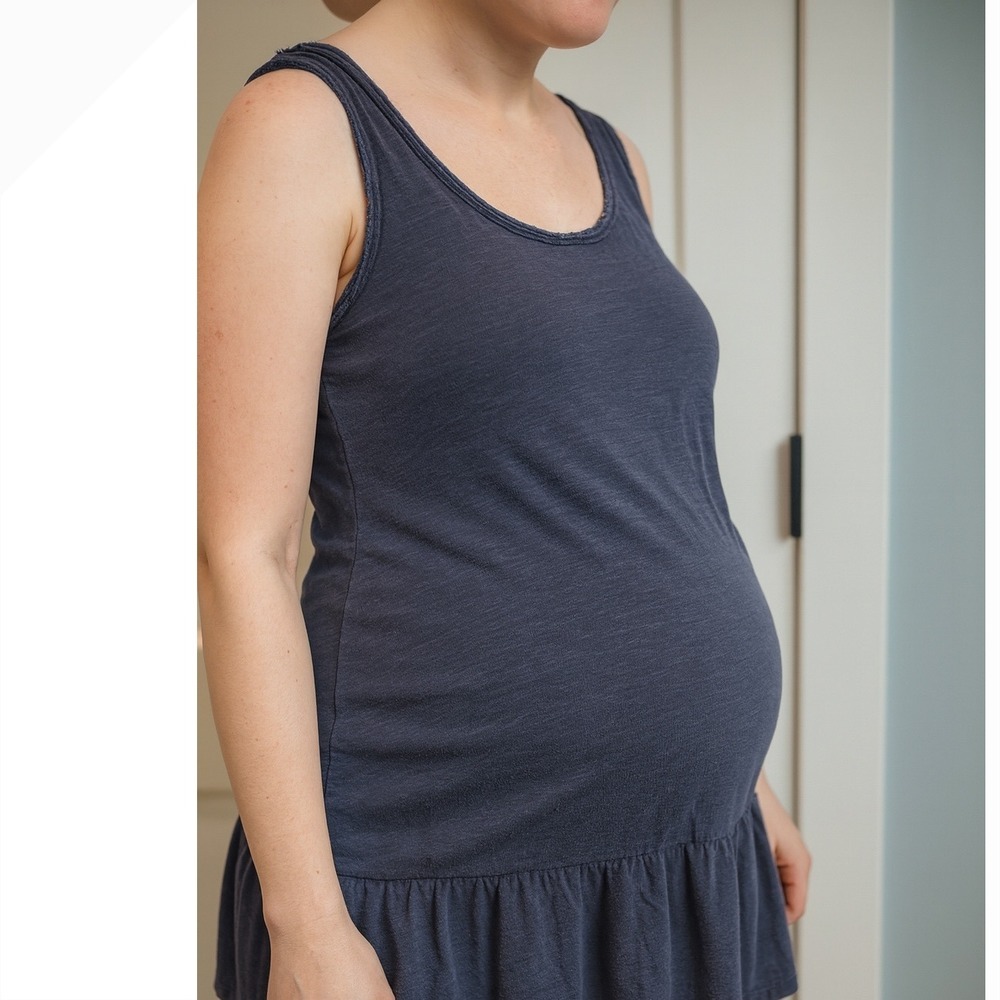 Gap Maternity Blue Tank Top Floral Trim Ruffle Hem Sleeveless Shirt M